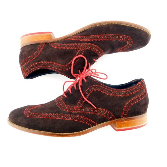 COLE HAAN Nike Air Brown Suede Leather Wingtip Oxfords Shoes 12 - Picture 4 of 8